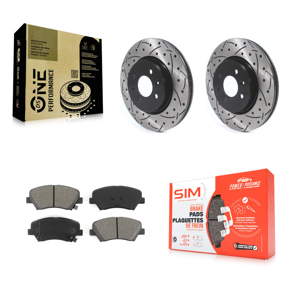 Front Coated Drilled Slotted Disc Brake Rotors And Semi-Metallic Pads Kit For Kia Rio KDS-100563