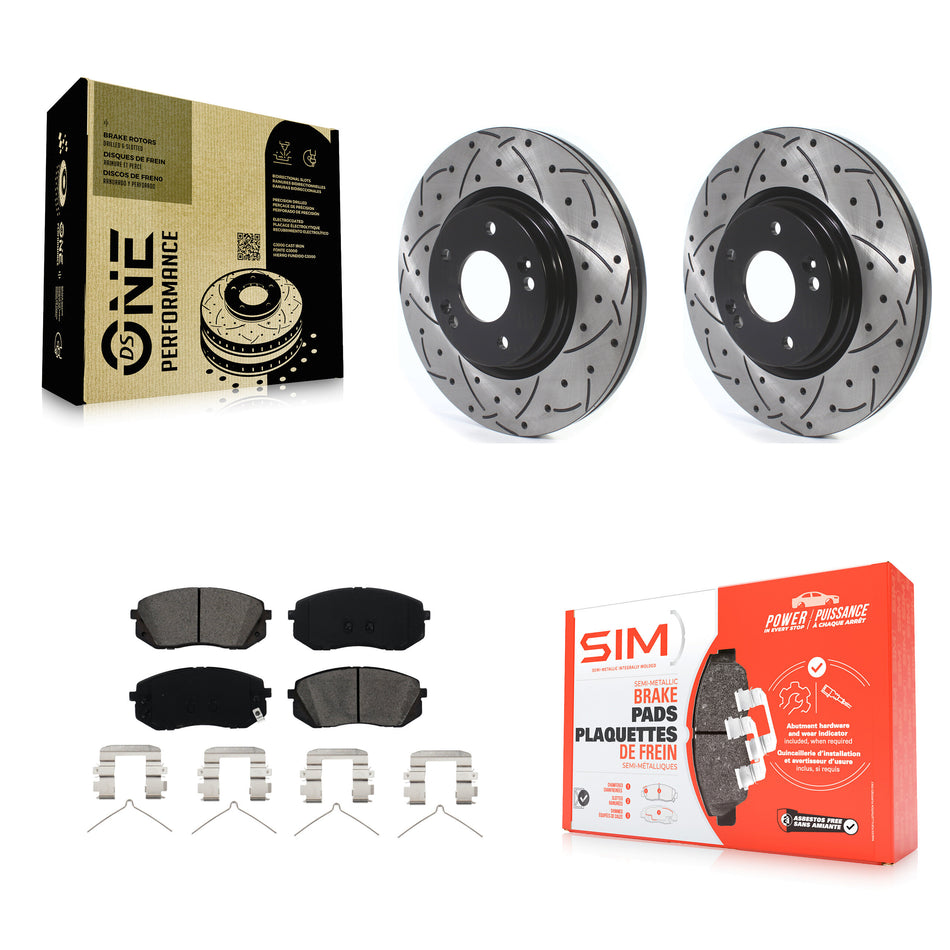 Front Coated Drilled Slotted Disc Brake Rotors And Semi-Metallic Pads Kit For Hyundai Sonata Kia Optima Niro EV Kona Electric KDS-100567