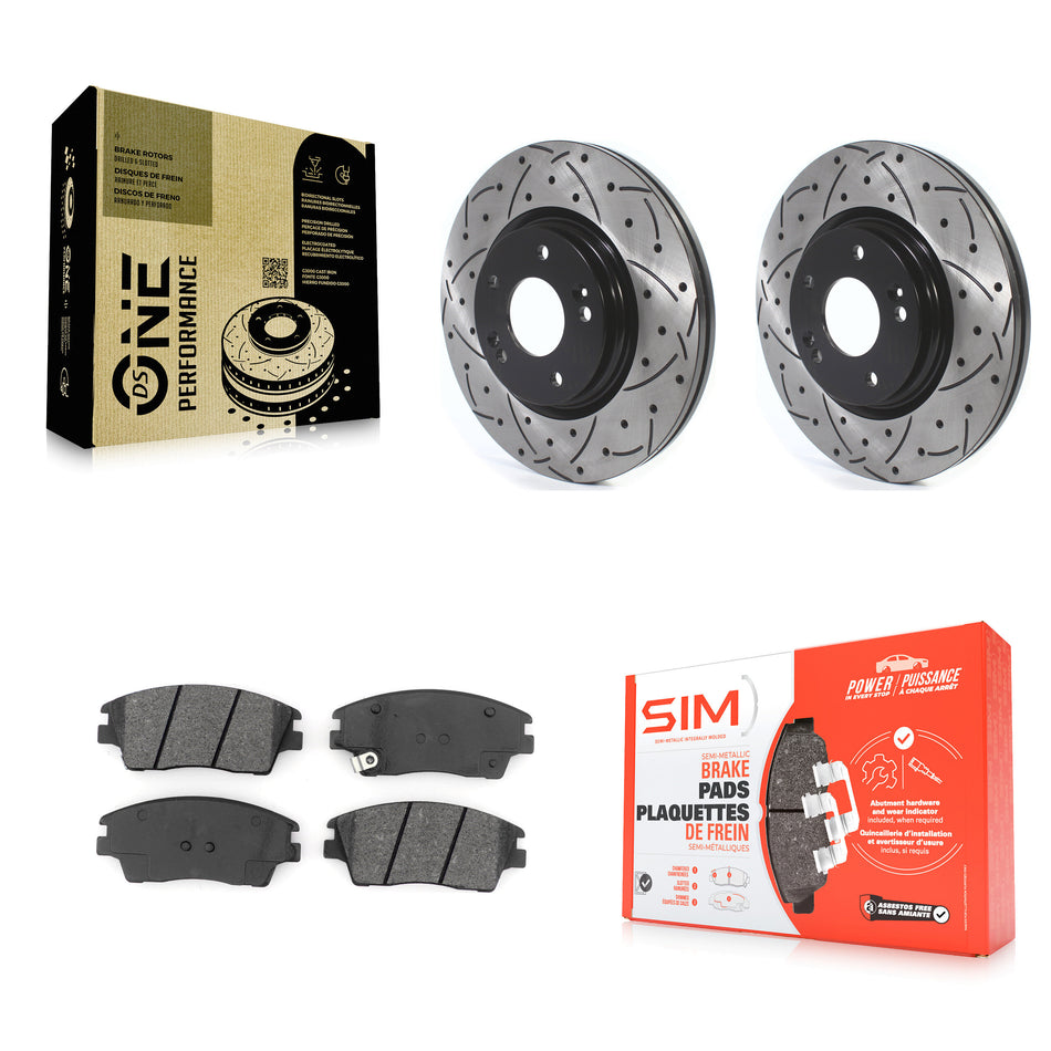 Front Coated Drilled Slotted Disc Brake Rotors And Semi-Metallic Pads Kit For Hyundai Elantra Tucson Kia Sportage KDS-100568