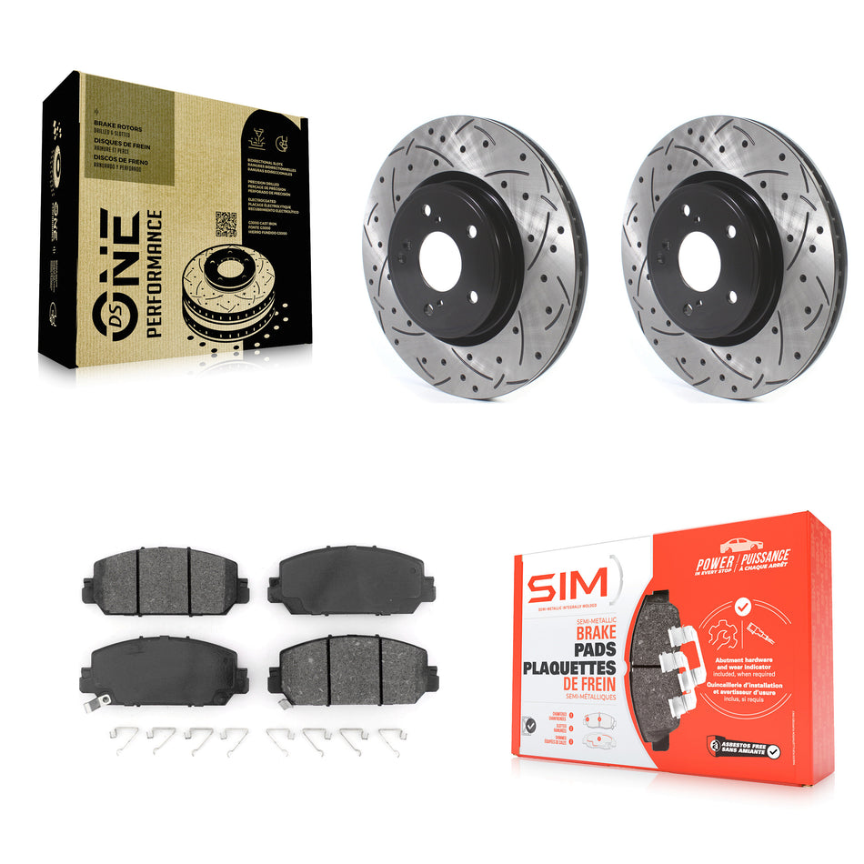 Front Coated Drilled Slotted Disc Brake Rotors And Semi-Metallic Pads Kit For Honda CR-V KDS-100571
