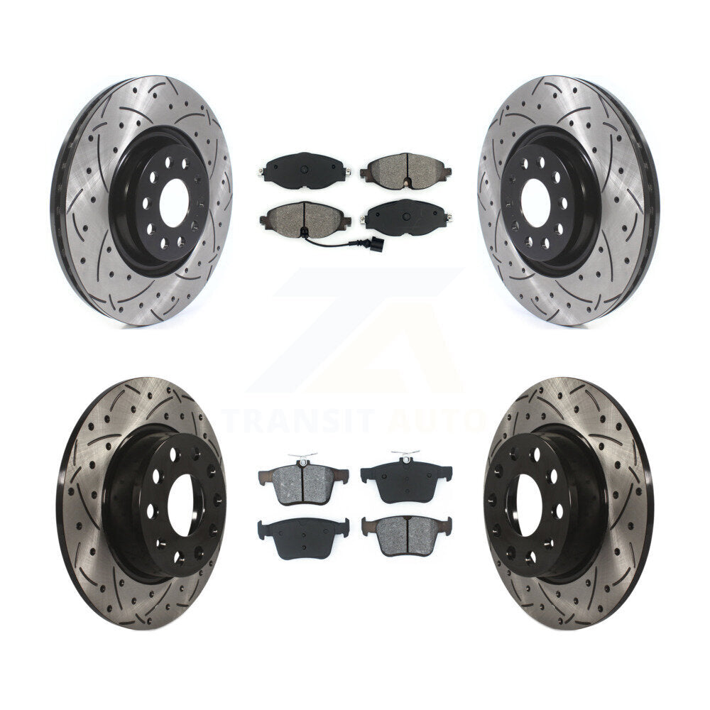 Front Rear Coated Drilled Slotted Disc Brake Rotors And Semi-Metallic Pad Kit For Audi A3 KDS-100579