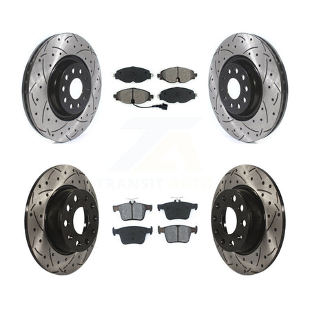 Front Rear Coated Drilled Slotted Disc Brake Rotors And Semi-Metallic Pad Kit For Audi A3 KDS-100579