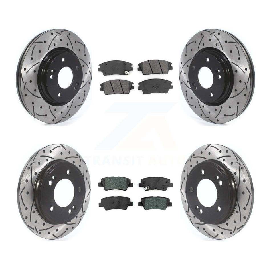 Front Rear Coated Drilled Slotted Disc Brake Rotors And Semi-Metallic Pads Kit For 2017-2020 Hyundai Elantra 1.6L KDS-100581