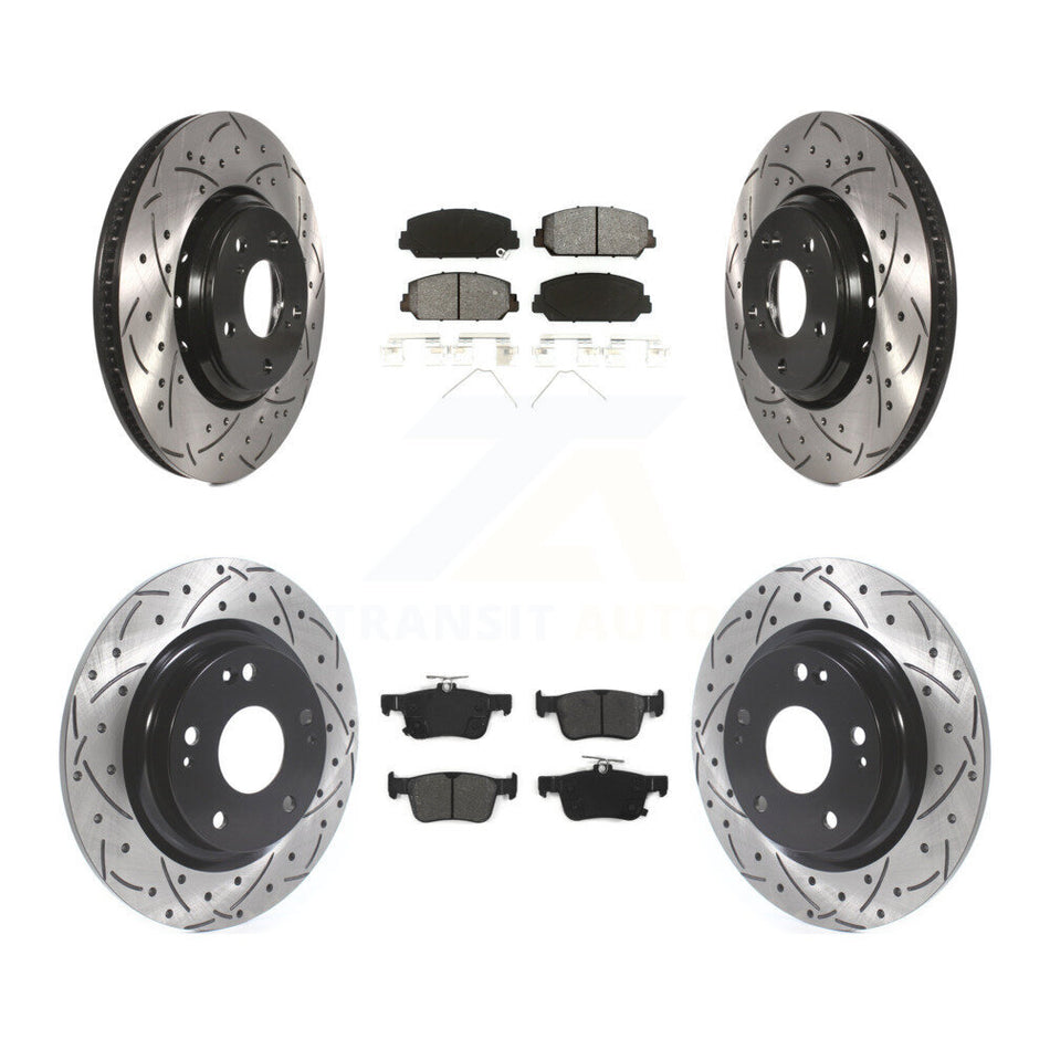 Front Rear Coated Drilled Slotted Disc Brake Rotors And Semi-Metallic Pads Kit For Honda Civic KDS-100583