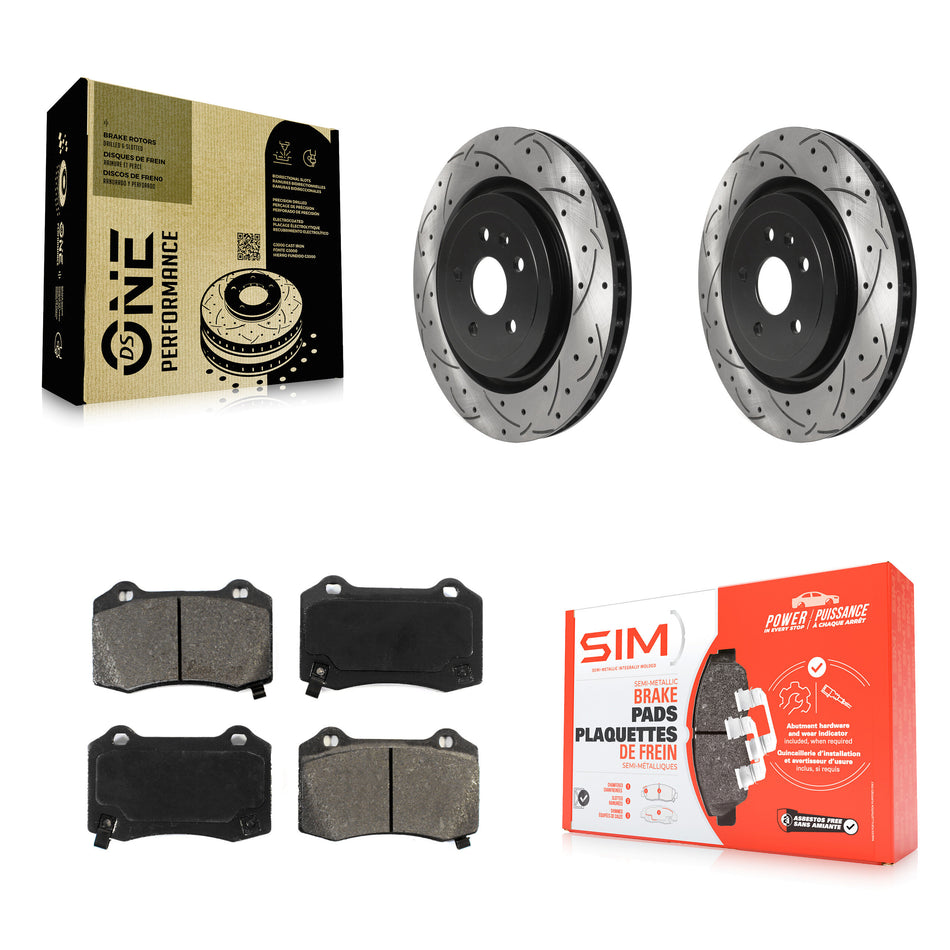 Rear Coated Drilled Slotted Disc Brake Rotors And Semi-Metallic Pads Kit For Chevrolet Camaro Cadillac CTS KDS-100586