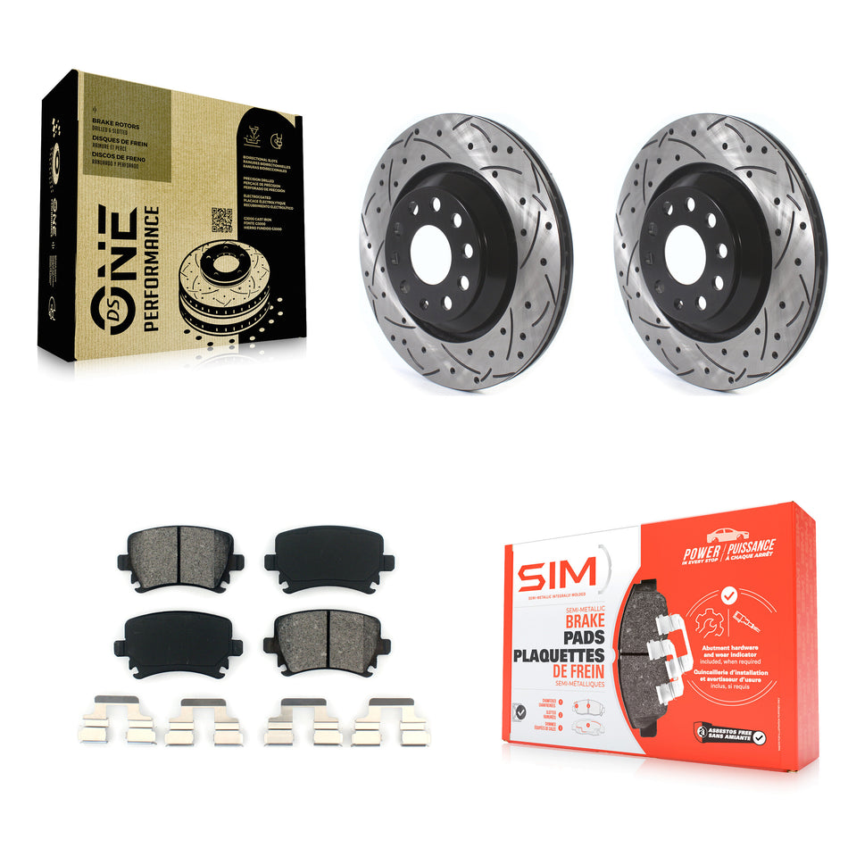 Rear Coated Drilled Slotted Disc Brake Rotors And Semi-Metallic Pads Kit For Volkswagen CC Passat GTI Golf R R32 Audi TTS Quattro KDS-100588