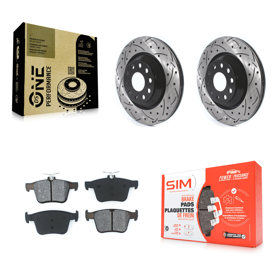 Rear Coated Drilled Slotted Disc Brake Rotors And Semi-Metallic Pads Kit For Volkswagen Atlas Audi Golf R S3 Q3 A3 Arteon TTS Quattro Cross Sport KDS-100590