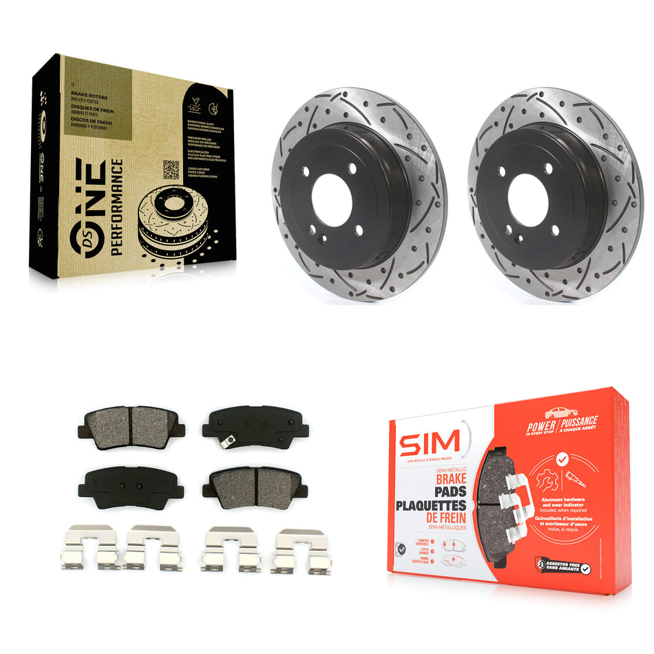 Rear Coated Drilled Slotted Disc Brake Rotors And Semi-Metallic Pads Kit For 2011 Hyundai Accent KDS-100592
