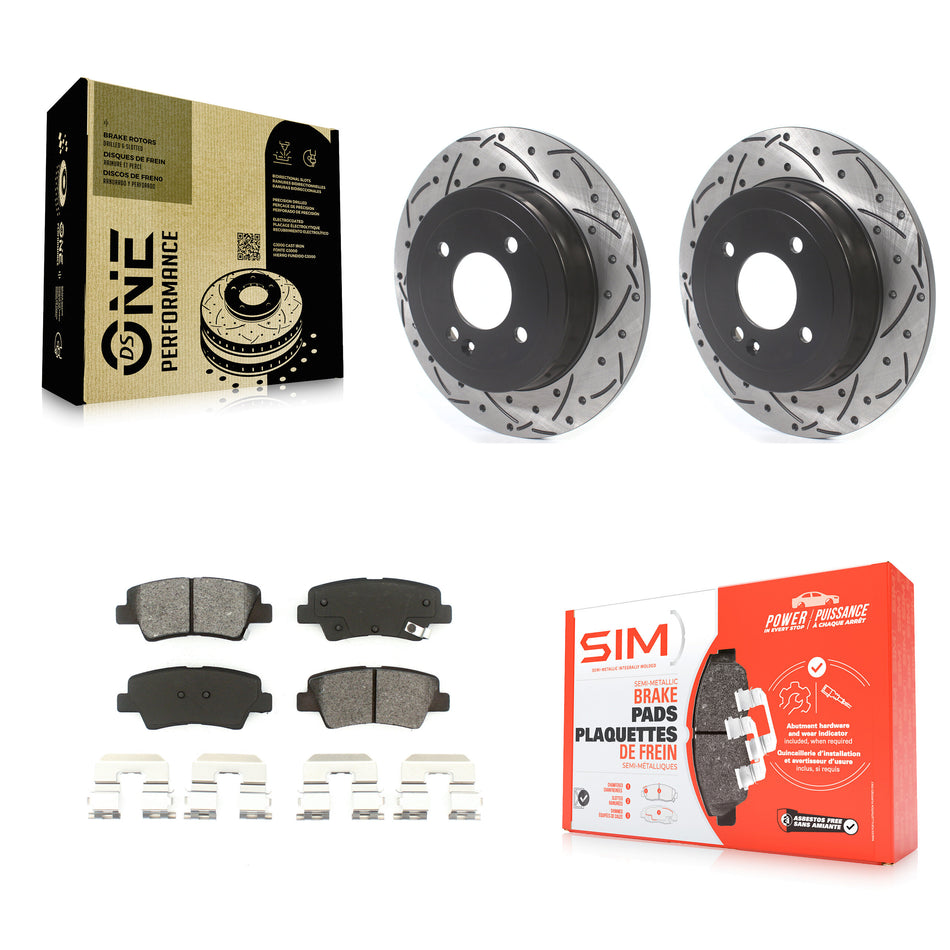 Rear Coated Drilled Slotted Disc Brake Rotors And Semi-Metallic Pads Kit For Hyundai Accent Kia Rio KDS-100593