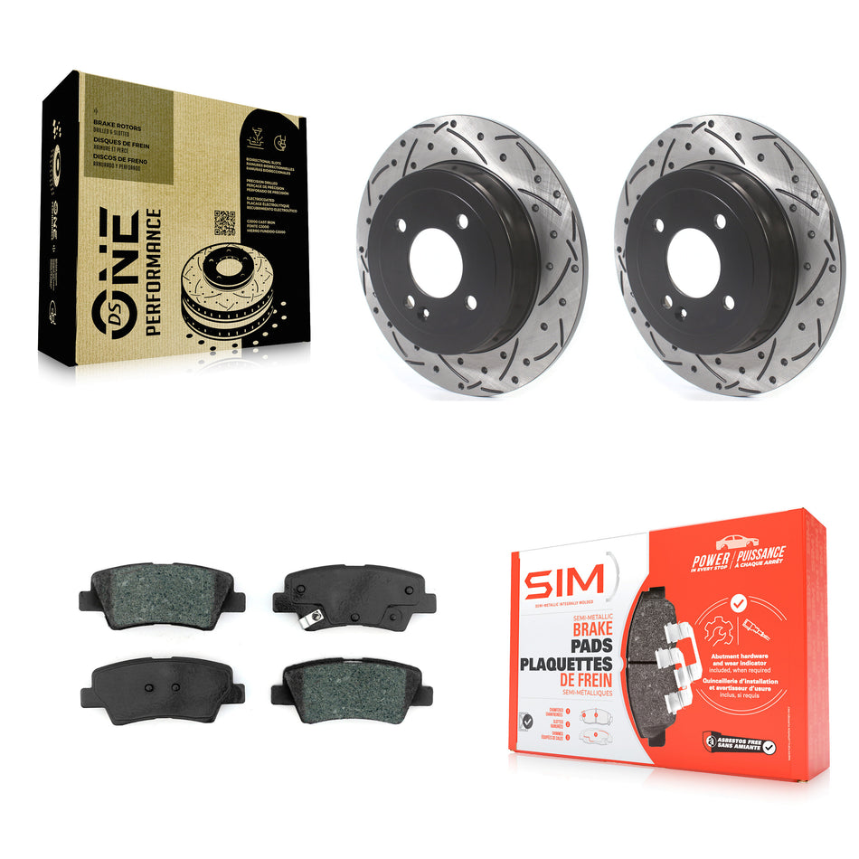 Rear Coated Drilled Slotted Disc Brake Rotors And Semi-Metallic Pads Kit For Hyundai Accent Kia Rio KDS-100594