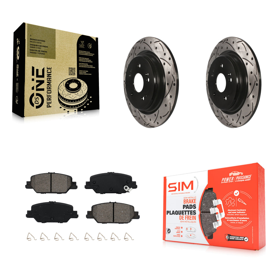 Rear Coated Drilled Slotted Disc Brake Rotors And Semi-Metallic Pads Kit For 2017-2022 Honda CR-V KDS-100595