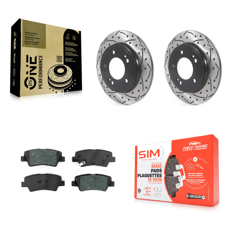 Rear Coated Drilled Slotted Disc Brake Rotors And Semi-Metallic Pads Kit For Hyundai Elantra Kia Niro Ioniq KDS-100596