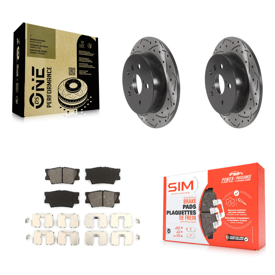 Rear Coated Drilled Slotted Disc Brake Rotors And Semi-Metallic Pads Kit For Toyota Camry KDS-100597