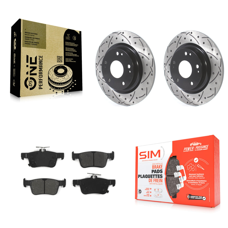 Rear Coated Drilled Slotted Disc Brake Rotors And Semi-Metallic Pads Kit For Honda Civic KDS-100598