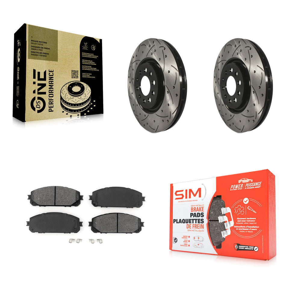 Front Coated Drilled Slotted Disc Brake Rotors And Semi-Metallic Pads Kit For 2014-2021 Jeep Cherokee With Dual Piston Caliper KDS-100600