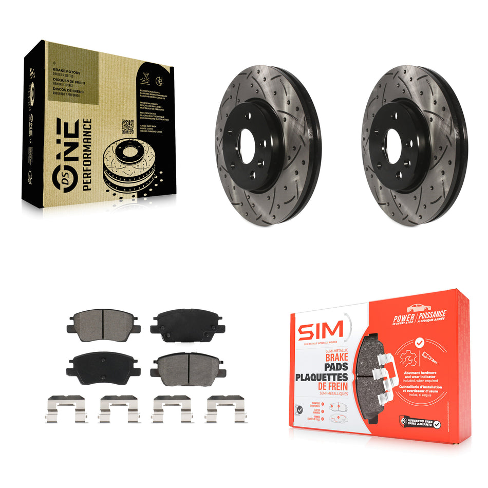 Front Coated Drilled Slotted Disc Brake Rotors And Semi-Metallic Pads Kit For Chevrolet Cruze Volt Bolt EV EUV KDS-100606