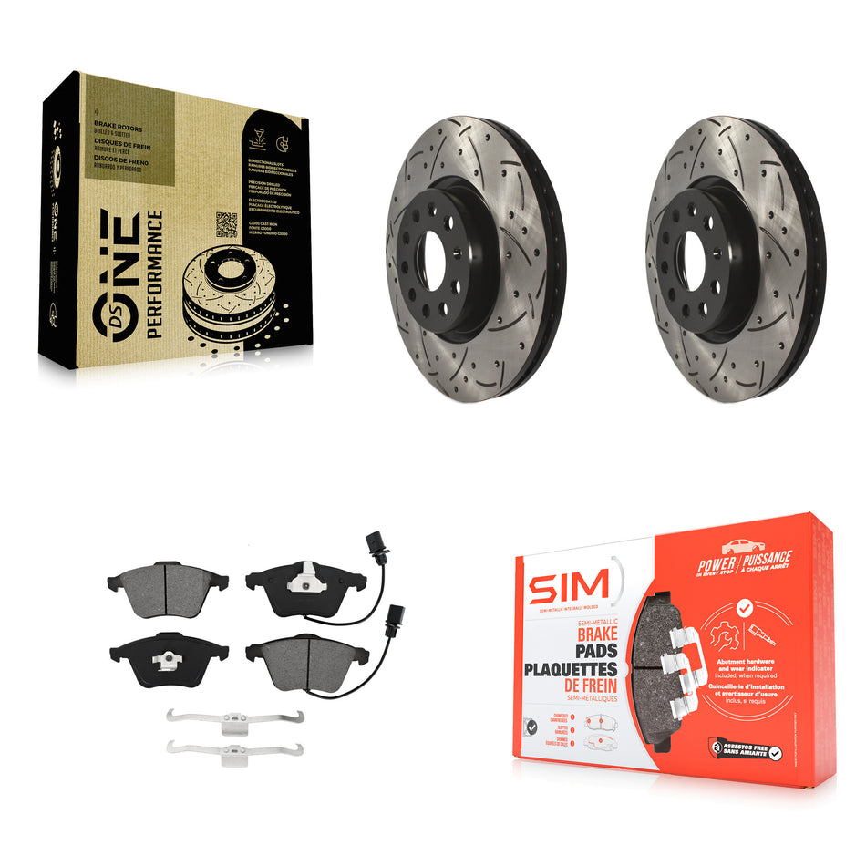 Front Coated Drilled Slotted Disc Brake Rotors And Semi-Metallic Pads Kit For Volkswagen CC Passat KDS-100609