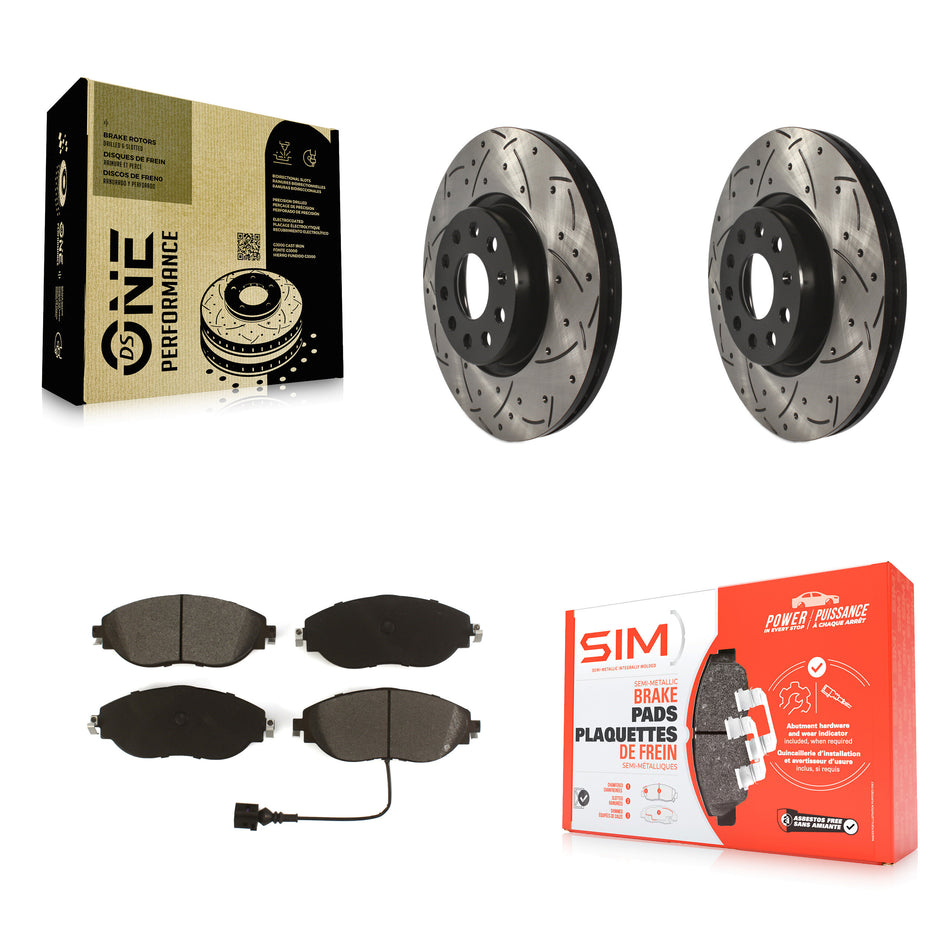 Front Coated Drilled Slotted Disc Brake Rotors And Semi-Metallic Pads Kit For 2015 Volkswagen GTI With Performance Package KDS-100610