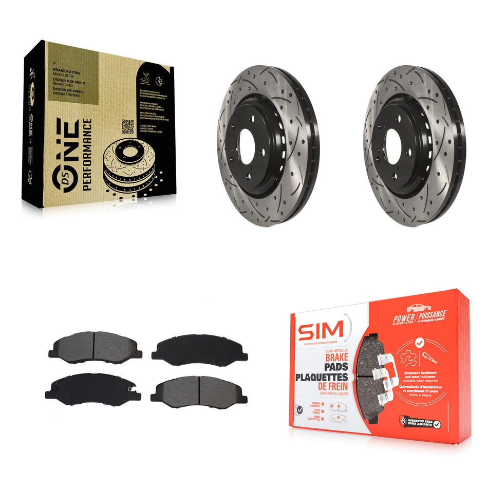 Front Coated Drilled Slotted Disc Brake Rotors And Semi-Metallic Pads Kit For 2018-2023 Honda Odyssey KDS-100616