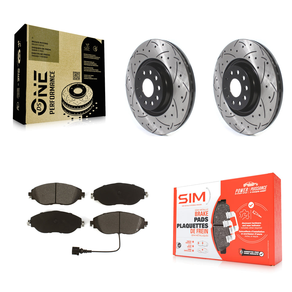 Front Coated Drilled Slotted Disc Brake Rotors And Semi-Metallic Pads Kit For Volkswagen Tiguan Jetta GTI Audi Golf R S3 Q3 Arteon KDS-100618