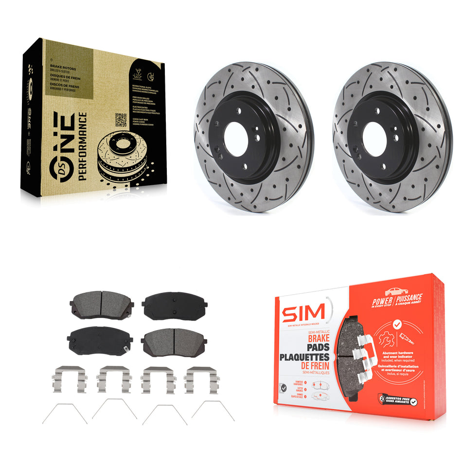 Front Coated Drilled Slotted Disc Brake Rotors And Semi-Metallic Pads Kit For Kia Soul Hyundai Kona Elantra GT Veloster Forte Seltos KDS-100619