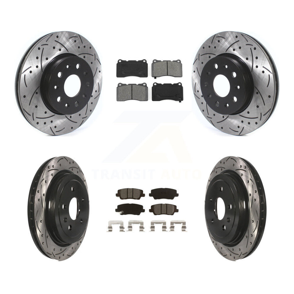 Front Rear Coated Drilled Slotted Disc Brake Rotors And Semi-Metallic Pads Kit For Cadillac CTS KDS-100625