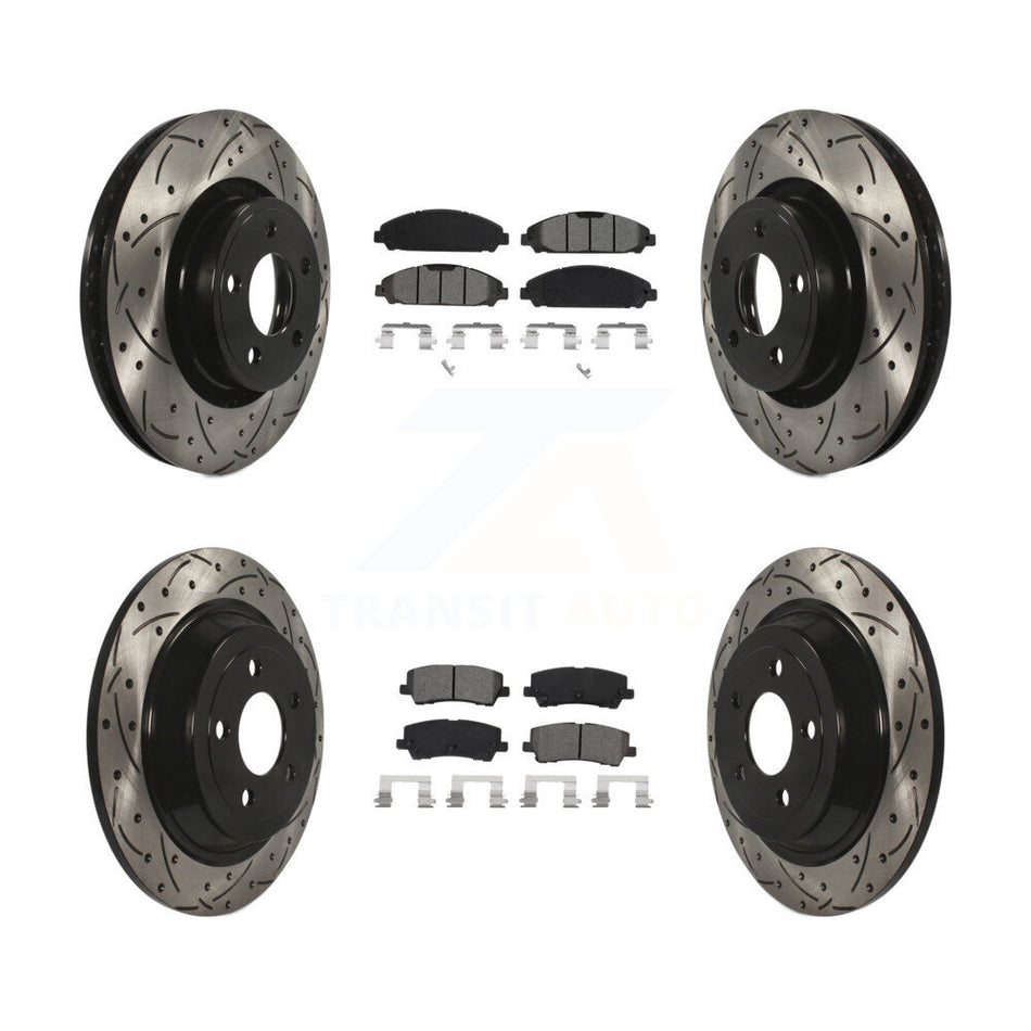 Front Rear Coated Drilled Slotted Disc Brake Rotors And Semi-Metallic Pads Kit For Ford Mustang KDS-100627