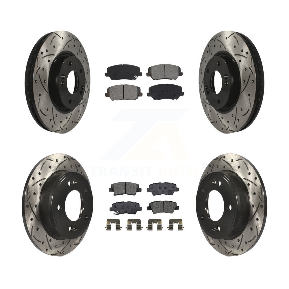 Front Rear Drill Slot Disc Brake Rotor Semi-Metallic Pad Kit For Kia Forte Forte5 Hyundai KDS-100630