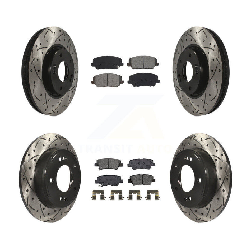 Front Rear Drill Slot Disc Brake Rotor Semi-Metallic Pad Kit For Kia Forte Forte5 Hyundai KDS-100630