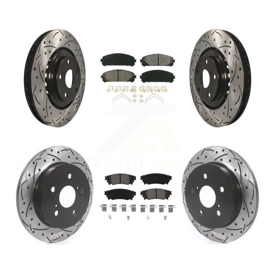 Front Rear Coated Drilled Slotted Disc Brake Rotors And Semi-Metallic Pads Kit For Lexus NX200t NX300 NX300h KDS-100632