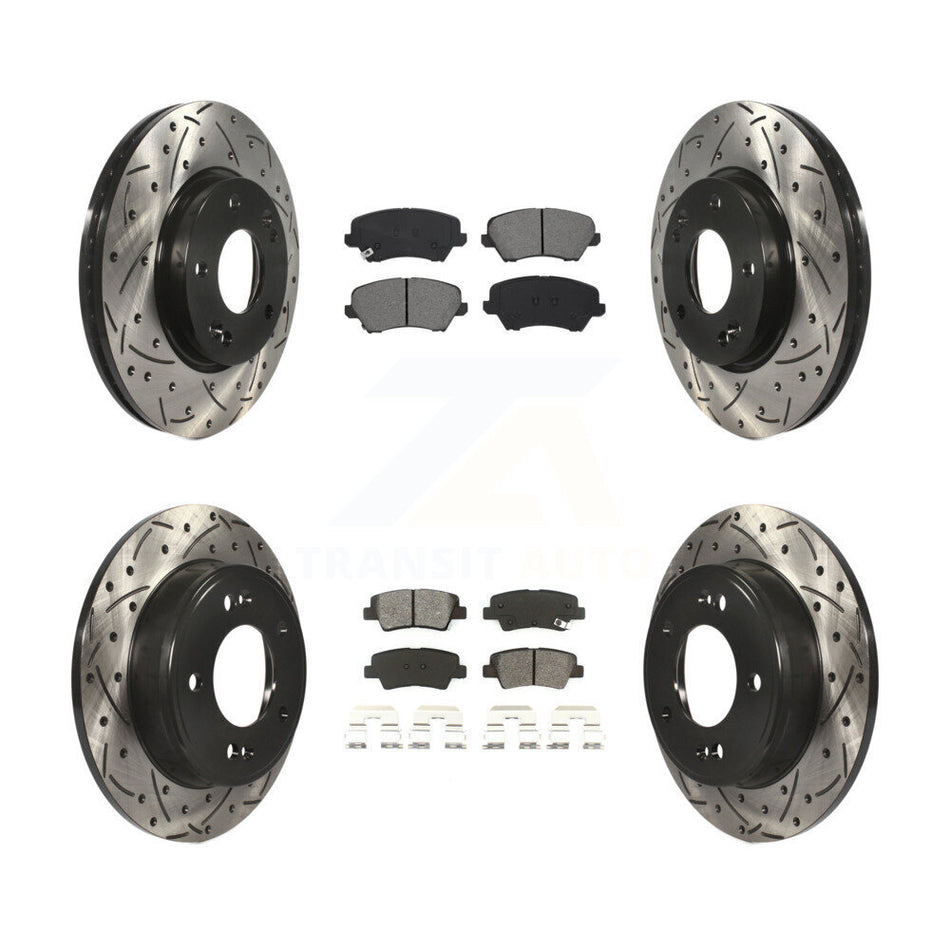 Front Rear Coated Drilled Slotted Disc Brake Rotors And Semi-Metallic Pads Kit For Kia Forte Hyundai Elantra GT Forte5 Koup KDS-100633