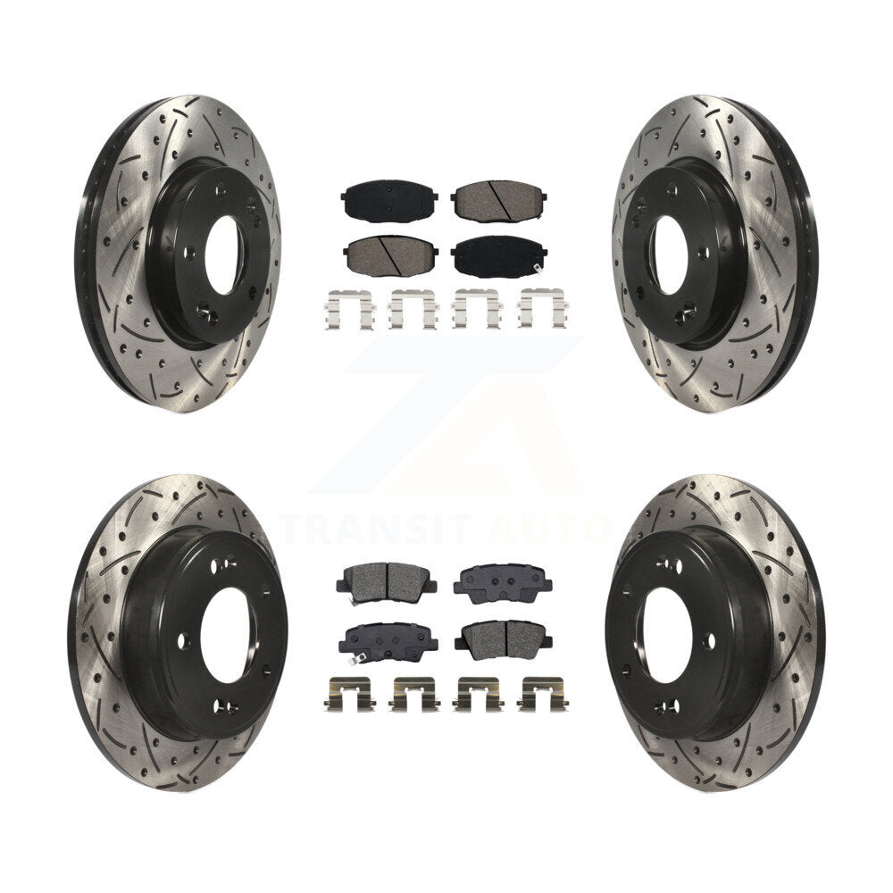 Front Rear Drilled Slot Brake Rotor Semi-Metallic Pad Kit For Kia Hyundai Forte Kona Soul KDS-100636