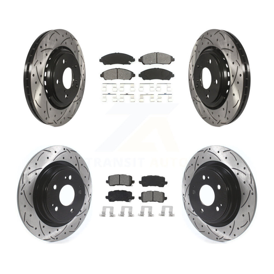 Front Rear Coated Drilled Slotted Disc Brake Rotors And Semi-Metallic Pads Kit For Acura MDX KDS-100637