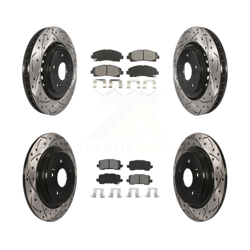 Front Rear Coated Drilled Slotted Disc Brake Rotors And Semi-Metallic Pads Kit For 2015-2020 Acura TLX KDS-100638