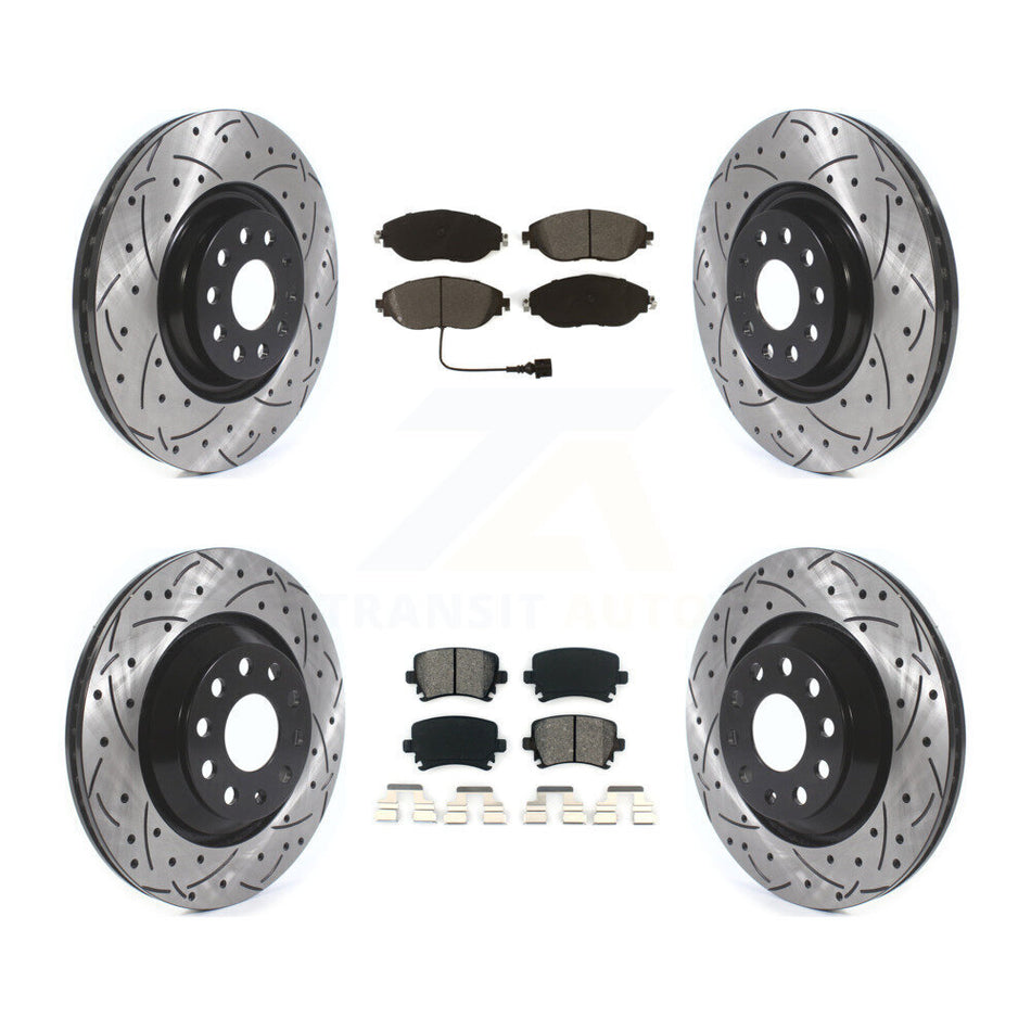 Front Rear Coated Drilled Slotted Disc Brake Rotors And Semi-Metallic Pads Kit For Volkswagen GTI KDS-100639