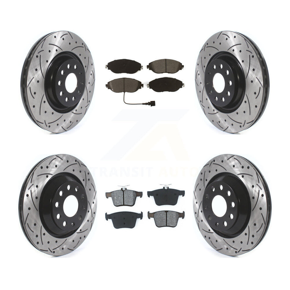 Front Rear Coated Drilled Slotted Disc Brake Rotors And Semi-Metallic Pads Kit For Audi Volkswagen Golf R S3 Q3 Arteon KDS-100640