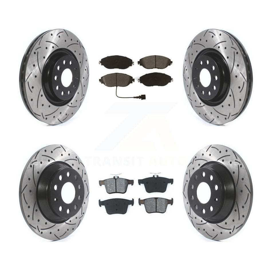 Front Rear Coated Drilled Slotted Disc Brake Rotors And Semi-Metallic Pads Kit For Volkswagen Tiguan Jetta KDS-100641