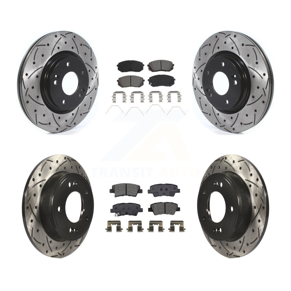 Front Rear Drilled Slot Disc Brake Rotor & Semi-Metallic Pad Kit For 2021 Kia Forte5 1.6L KDS-100642