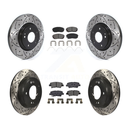 Front Rear Drilled Slot Disc Brake Rotor & Semi-Metallic Pad Kit For 2021 Kia Forte5 1.6L KDS-100642