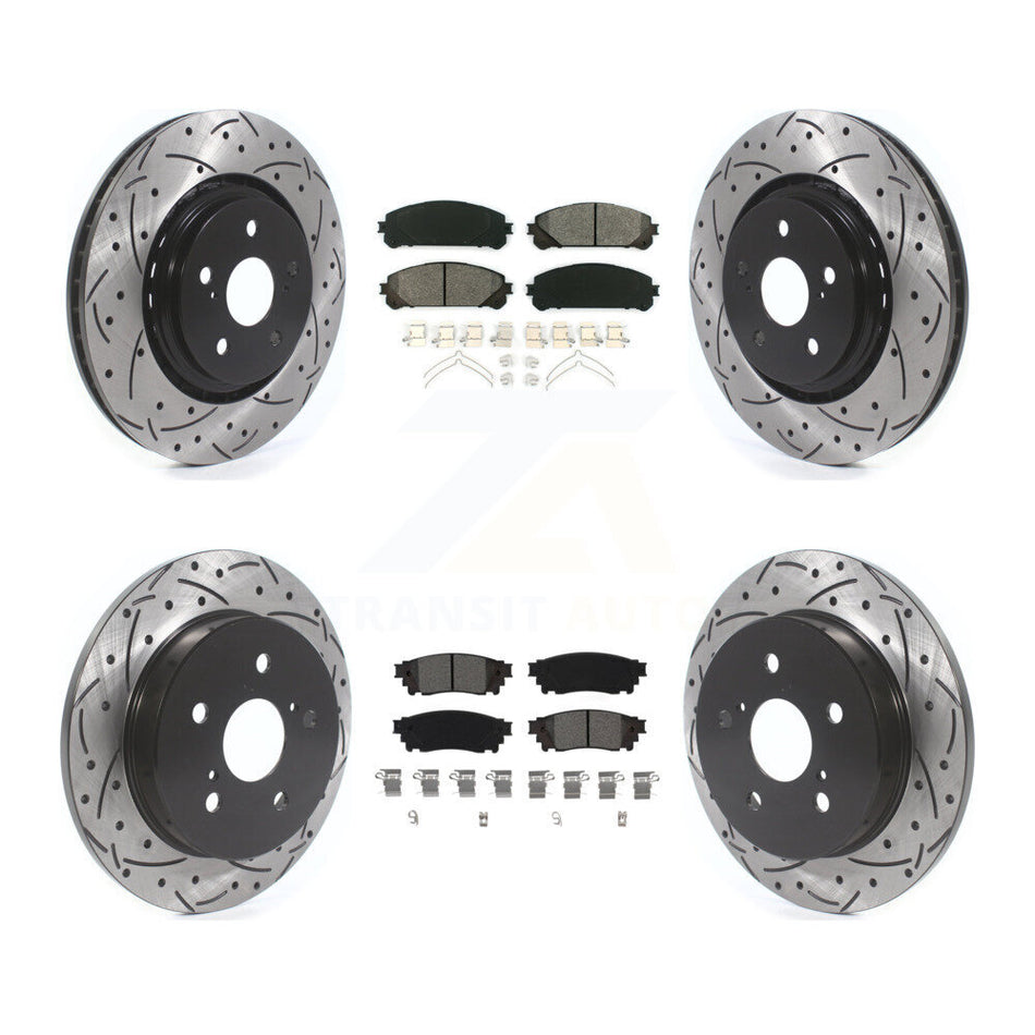 Front Rear Coated Drilled Slotted Disc Brake Rotors And Semi-Metallic Pads Kit For Toyota Camry Avalon TRD KDS-100644