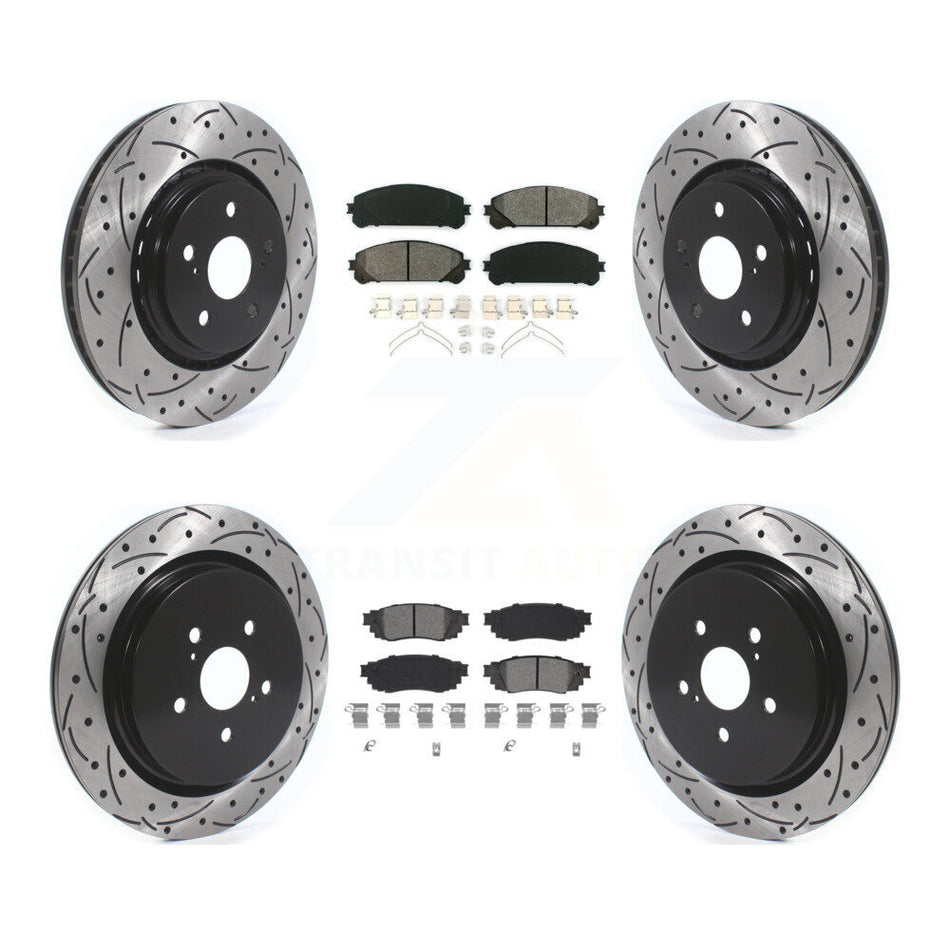 Front Rear Coated Drilled Slotted Disc Brake Rotors And Semi-Metallic Pads Kit For Lexus RX350 RX450h RX350L RX450hL KDS-100645