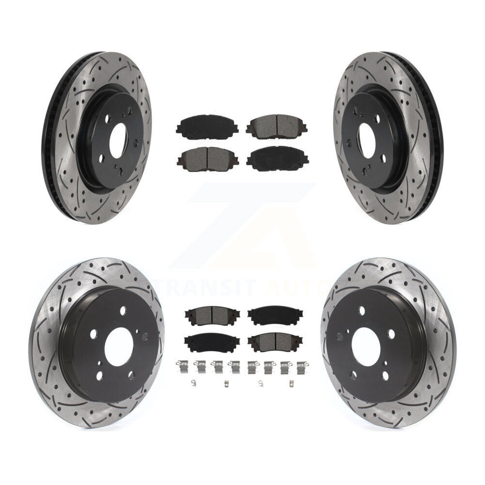 Front Rear Coated Drilled Slotted Disc Brake Rotors And Semi-Metallic Pads Kit For Toyota Camry RAV4 Lexus ES350 Avalon ES300h UX250h UX200 C-HR ES250 Venza KDS-100646