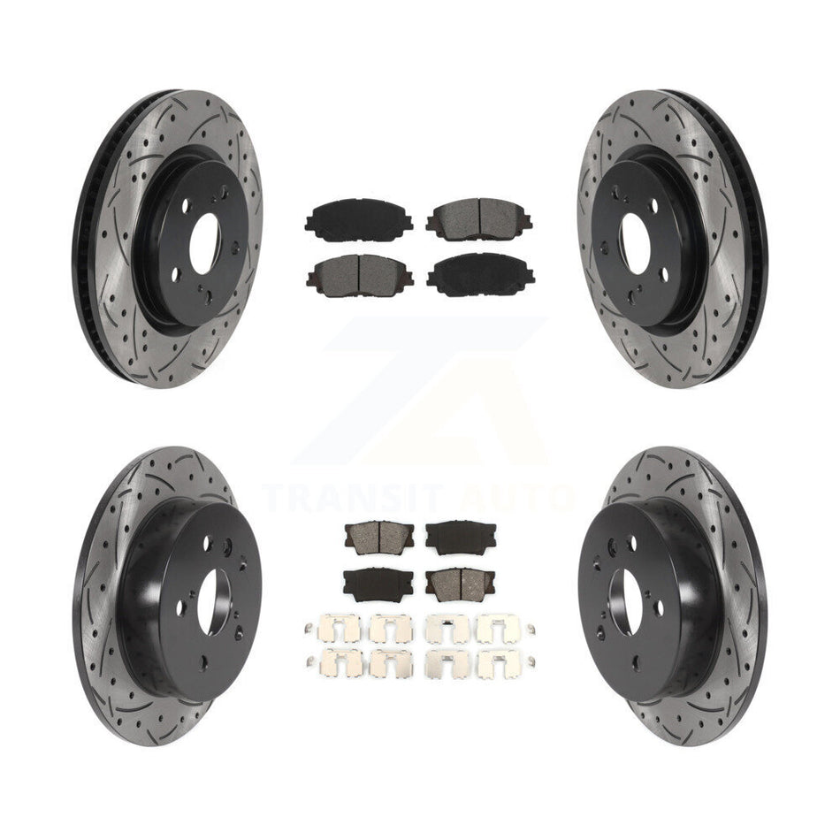 Front Rear Coated Drilled Slotted Disc Brake Rotors And Semi-Metallic Pads Kit For Toyota Camry KDS-100647