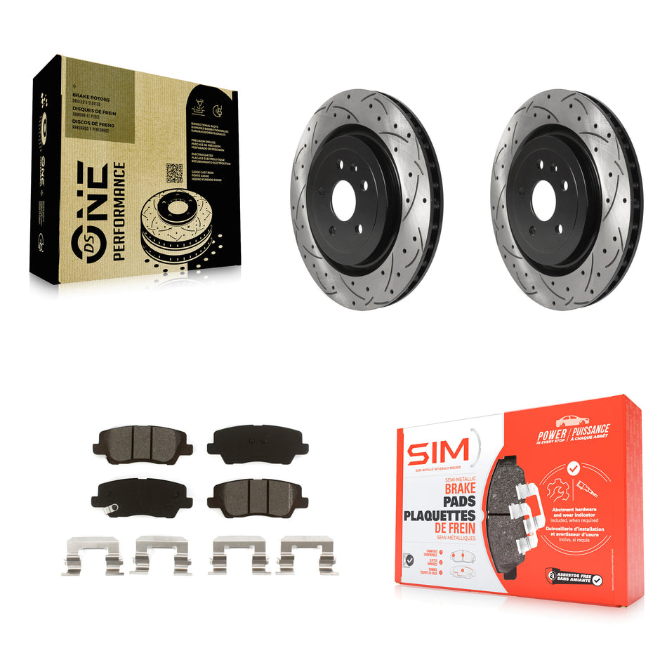 Rear Coated Drilled Slotted Disc Brake Rotors And Semi-Metallic Pads Kit For 2015 Cadillac CTS 6.2L KDS-100648