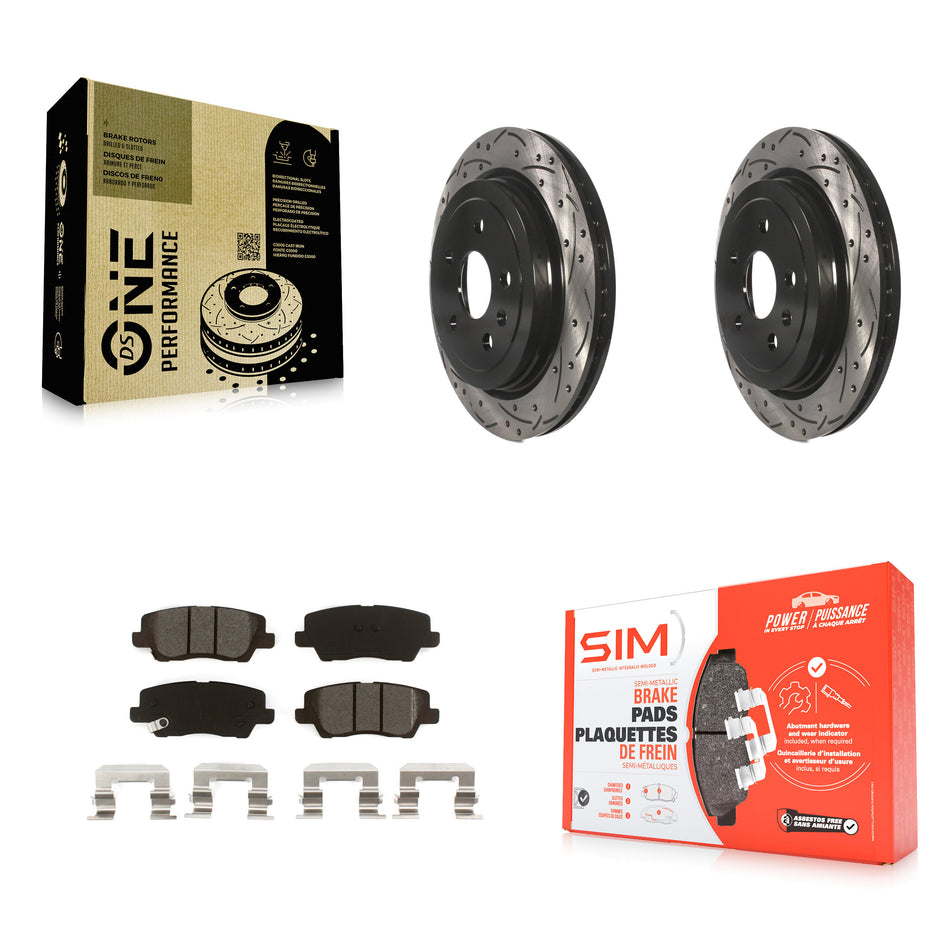 Rear Coated Drilled Slotted Disc Brake Rotors And Semi-Metallic Pads Kit For Cadillac CTS KDS-100649