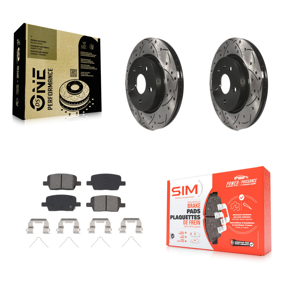 Rear Coated Drilled Slotted Disc Brake Rotors And Semi-Metallic Pads Kit For Chevrolet Camaro Cadillac CT6 KDS-100651