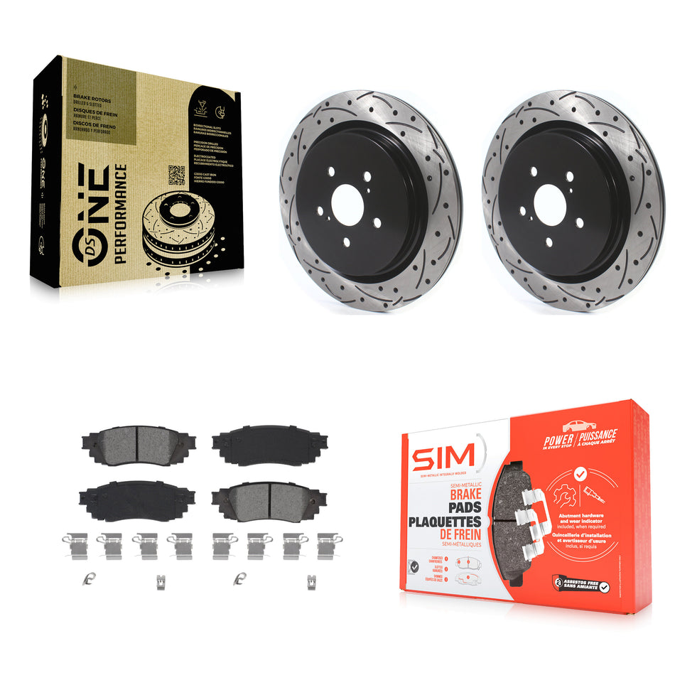 Rear Coated Drilled Slotted Disc Brake Rotors And Semi-Metallic Pads Kit For Lexus RX350 RX450h RX350L RX450hL KDS-100656