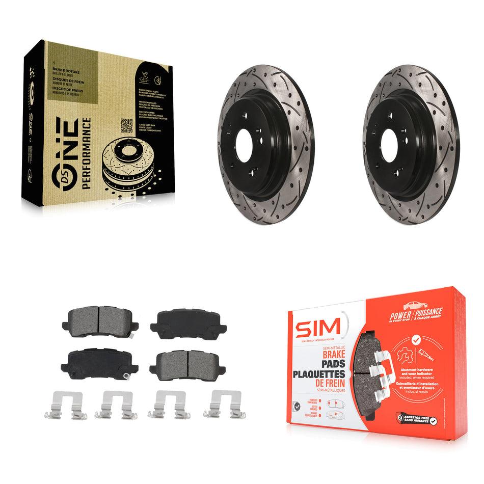 Rear Coated Drilled Slotted Disc Brake Rotors And Semi-Metallic Pads Kit For 2015-2020 Acura TLX KDS-100657
