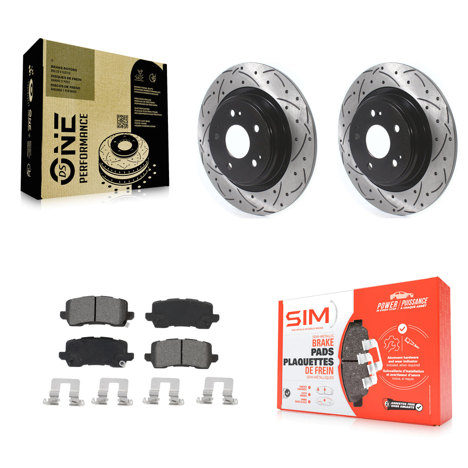 Rear Coated Drilled Slotted Disc Brake Rotors And Semi-Metallic Pads Kit For 2017-2020 Acura MDX KDS-100658