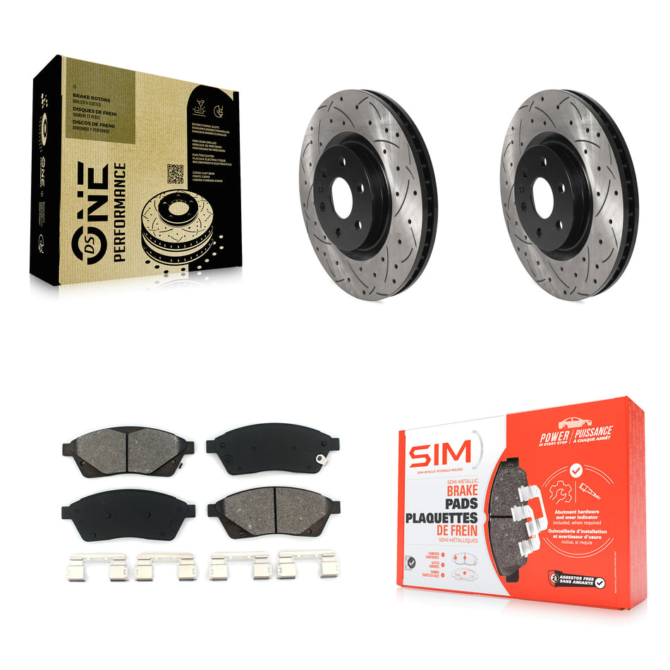 Front Coated Drilled Slotted Disc Brake Rotors And Semi-Metallic Pads Kit For Cadillac SRX Saab 9-4X KDS-100662